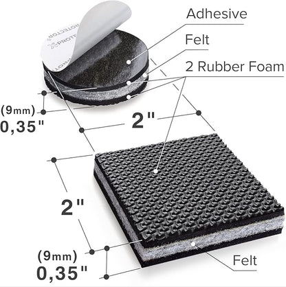 Non Slip Furniture Pads X-PROTECTOR - 16 pcs 2" - Premium Furniture Grippers! Rubber Feet Hardwood Floor Protectors for Furniture Legs - Couch Stoppers - Keep Your Furniture in Place Forever!