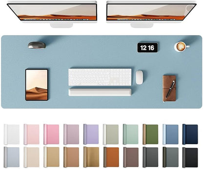 YSAGi Leather Desk Protector, Office Mat, Large Mouse Mat, Non-Slip PU Leather Blotter, Laptop Pad, Waterproof Writing Pad for Office and Home (Ice Blue, 47" x 17")