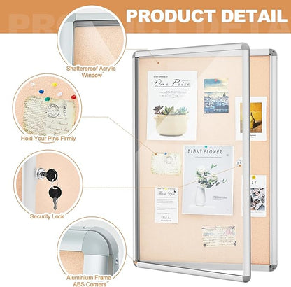 Geetery 36 x 24 Inch Enclosed Fabric Bulletin Board Tamperproof Lockable Noticeboard Fabric&Aluminium Frame Display Cases Wall-Mounted Display Case for School, Office - Secure, Durable Design(Beige)