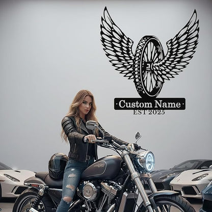 Custom Motorcycle Wheel Metal Signs Personalized Biker Name Sign Custom Garage Decor Motorbikes Wall Art Decor Motorcycle Sign Men Room Decorate Gifts for Men Husband Rider