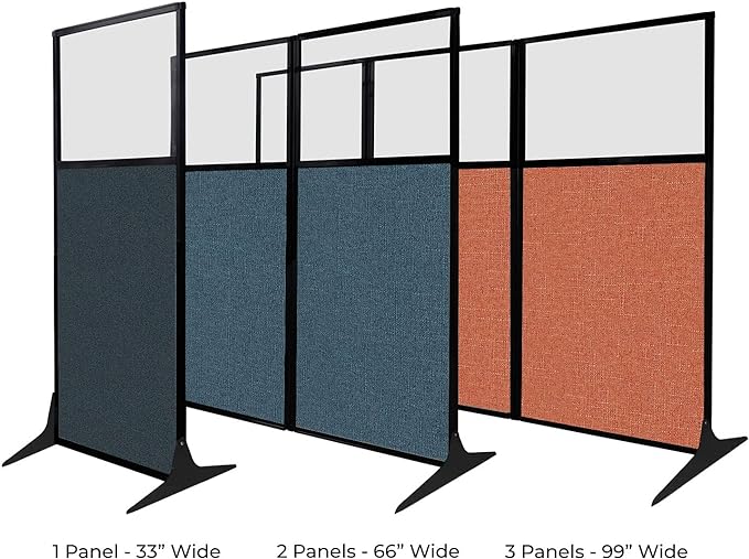 Versare Workstation Partition | Portable Wall Divider | Modern Office Cubicle | Free Standing Privacy Screen | Flexible Work Space | 66" x 70" W/Window, Cloud Gray Fabric Panels