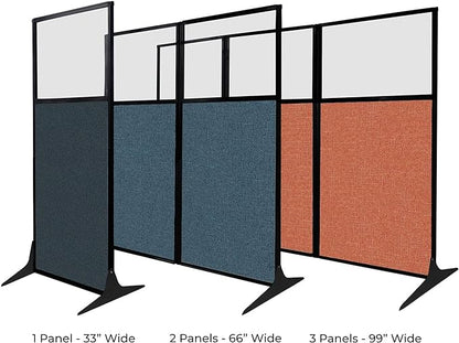 Versare Workstation Partition | Portable Wall Divider | Modern Office Cubicle | Free Standing Privacy Screen | Flexible Work Space | 66" x 70" W/Window, Cloud Gray Fabric Panels