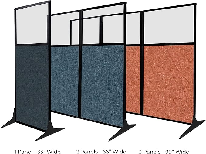 Versare Workstation Partition | Portable Wall Divider | Modern Office Cubicle | Free Standing Privacy Screen | Flexible Work Space | 99" x 70" W/Window, Blue Spruce Fabric Panels