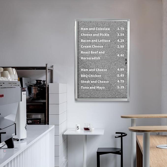 Enclosed Bulletin Board,Outdoor Weatherproof, Display Case Message Board with Acrylic Locking Door, Felt Grey,Aluminum Frame,36x24 Inch (5xA4)