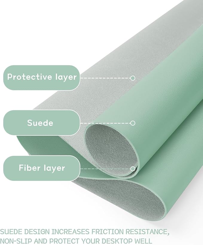 YSAGi Non-Slip Leather Desk Pad L Size, Waterproof Laptop Computer Desk Keyboard Mat, Table Protector Blotter Mat, Large Mouse Pad for Office/Work/Home/Decor(Pale Green, 35.4" x 17")
