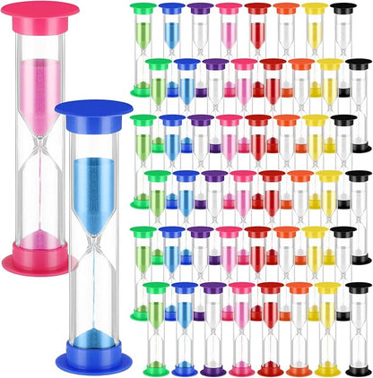 48 Pcs Back to School 5 Minute Sand Timer Bulk Colored Plastic Mini Multicolor Hourglass Stand Timer for Classroom Teacher School Home Office Time Management