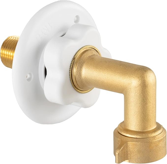 RecPro RV Camper Motorhome Trailer Marine White City Water Fill Inlet Flange Brass with Check Valve (with Hose Elbow)