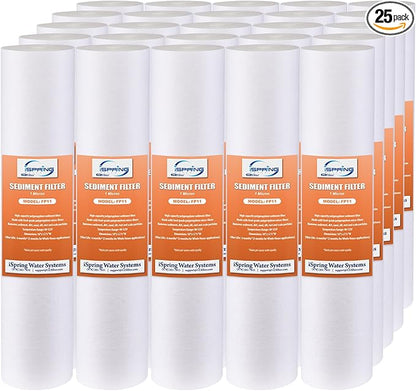 iSpring 10"x2.5" Multi-Layer PP FP11X25 Universal Sediment Filter Cartridges 1 Micron 25-Pack White