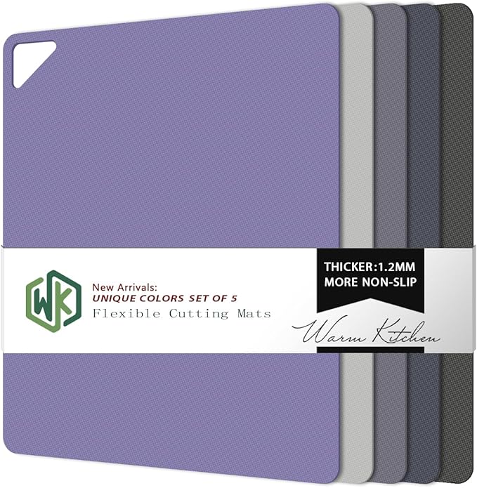 WK Flexible Plastic Cutting Boards for Kitchen, Cutting Board Mats Set of 5, Nonslip Cutting Board for Meat, Thin Cutting Sheets with Hole, Dishwasher Safe, BPA Free, 14.5x11.5"