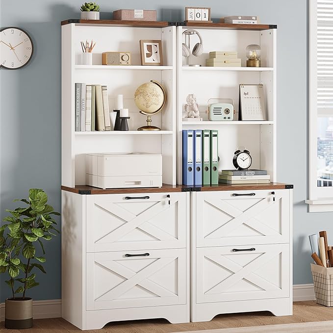 SEDETA 2 Drawer File Cabinet with Lock, Wood Filing Cabinet fits Letter, Legal, A4 Size, Hanging File Folders, Farmhouse File Cabinets for Home Office with Adjustable Storage Shelf, White