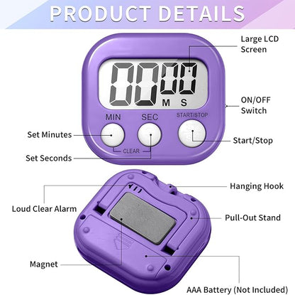Macarrie 48 Pcs Digital Kitchen Timer Bulk Small Magnetic Backing Stand Timer Clock Loud Alarm LCD Display Electronic Minute Second Count Countdown Alarm for Teacher Classroom Cooking Baking (Fashion)