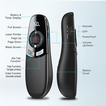 Wireless Presentation Clicker with Red Laser Pointer and Battery & Timer Display, Powerpoint Clicker for Mac Windows Keynote Google, Presenter Remote PPT Remote for Powerpoint Presentations