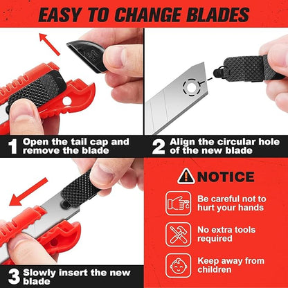 JOYUMY 20 Pack Utility Knife, Box Cutter Retractable, Box Knife for Cartons, Cardboard, and Boxes, Box Opener with 10 Pieces 18mm Snap-off Blade, Razor Knife for Office and Home Use, Box Cutters, Red