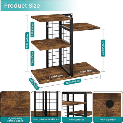 ELITEROO Desktop Shelf Organizer, 4-Tier Wooden Desk Bookshelf, Small Tabletop Book Shelf, Adjustable Display Rack for Home, Office, Dorm, Rustic Brown