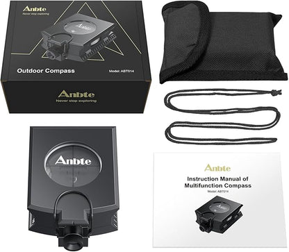 Anbte Compass Hiking Survival, IP65 Waterproof Metal Compass with Sighting Clinometer and Carry Bag, Multifunctional, Professional, for Camping Hunting Hiking Navigation