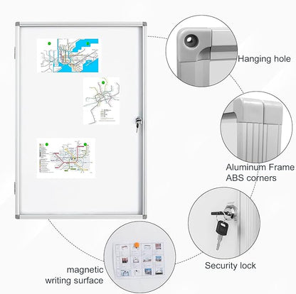 BEST BOARD Lockable Magnetic Enclosed 36x24 inches Dry-Erase whiteboard, Tamper-Resistant Wall-Mounted Display whiteboard, Aluminum-Framed Window whiteboard (White)