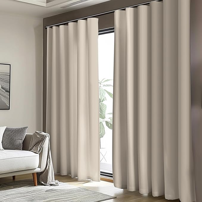 Cbsroro Room Divider Blackout Curtain Track Curtains Wall Dividers Panels Screen for Living Rooms Bedroom Office Privacy Partition Separation, W120 × L108 Inch,1 Panel, Beige