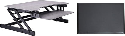 Rocelco 32" Height Adjustable Standing Desk Converter with Anti Fatigue Mat Bundle - Slide Out Retractable Keyboard Tray - Sit Stand Up Dual Monitor Riser - Computer Workstation - Gray (R ADRG-MAFM)