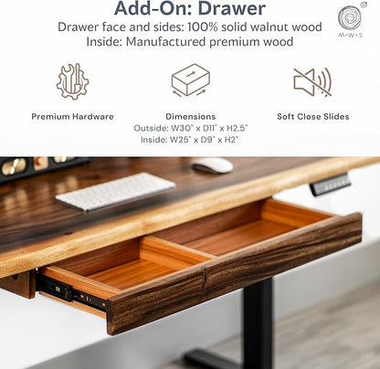 Standing Desk with Drawer – Walnut Solid Wood Desk, Natural Live Edge, Adjustable Height Dual Motor, Sit Stand for Home Office (Black, W48 x D27)