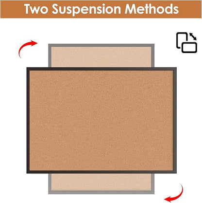Board2by Cork Board Bulletin Board 36 x 48, Black Wood Framed 4x3 Corkboard, Office Board for Wall Cork, Large Wall Mounted Notice Pin Board with 18 Push Pins for School, Home & Office