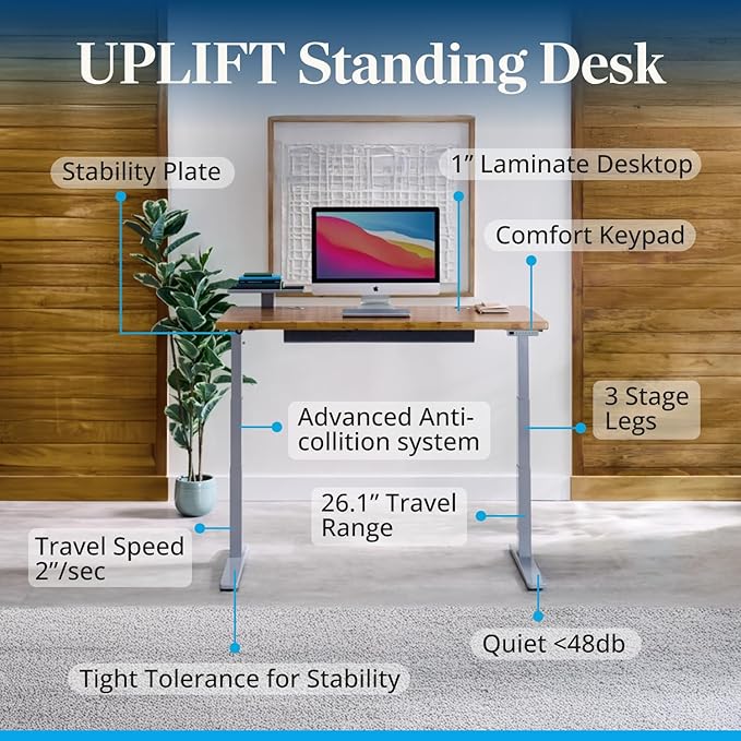 UPLIFTDESK V3 2-Leg Cherry Laminate Wood Standing Desk – Adjustable Height, Advanced 1-Touch Memory Keypad, Under Desk Cable Management, Wire Grommets & Rocker Board (Black C-Frame, 80 x 30 inch)