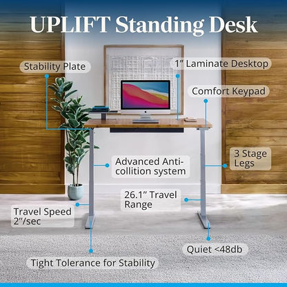 UPLIFTDESK V3 2-Leg Black Laminate Wood Standing Desk – Adjustable Height, Advanced 1-Touch Memory Keypad, Under Desk Cable Management, Wire Grommets & Rocker Board (Black C-Frame, 42 x 30 inch)
