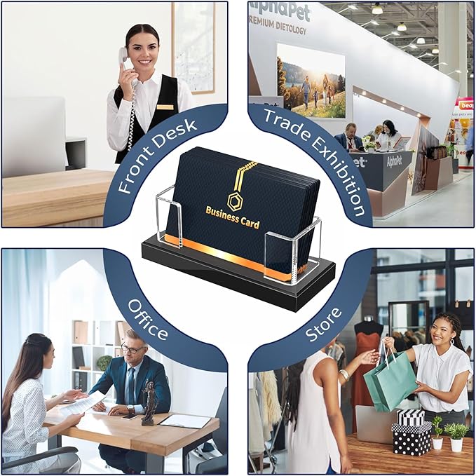 NIUBEE Acrylic Business Card Holder: Clear Plastic Business Cards Display Stand for Desk - Gift Card Organizer for Office 6 Pieces