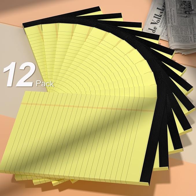 5" x 8" Yellow Legal Pads Writing Pads 12 Pack of Notepad 80gsm Paper Small College Ruled Note Pads Perforated Memo Pads 30 Sheets Yellow Paper Pad
