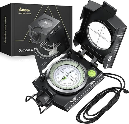 Anbte Compass Hiking Survival, IP65 Waterproof Metal Compass with Sighting Clinometer and Carry Bag, Multifunctional, Professional, for Camping Hunting Hiking Navigation