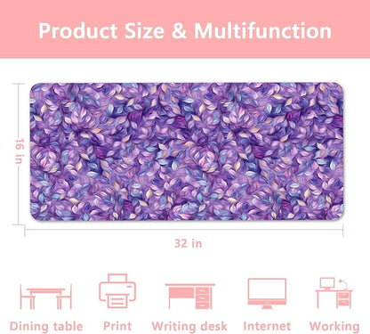 Britimes Purple Oil Painting Desk Mat Leaves Abstract Deak Pad Non-Slip PU Leather Large Keyboard Mouse Pad Office Desktop Accessories for Office,Work,Home Decor(31.5"X15.7")