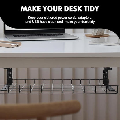 SEWCHICS Under Desk Cable Management Tray Cable Organizer Rack No Drill Black 500Mm Large Capacity Cord Holder for Office and Home Desk Storage