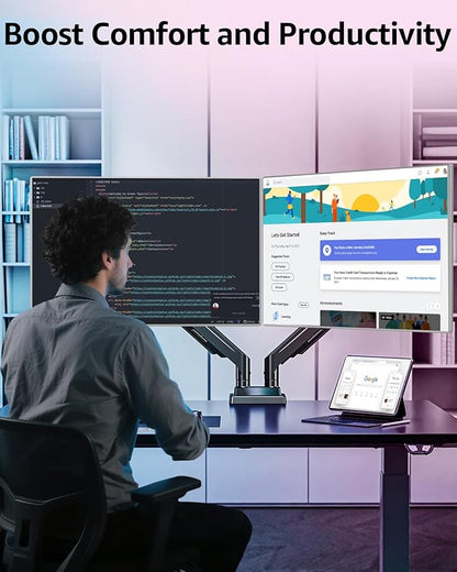 MOUNTUP Dual Monitor Stand for Max 43 inch Screens, Ultrawide Monitor Arm Height Adjustable, Heavy Duty Dual Monitor Mount, Full Motion Premium Monitors Arm, Holds 2.2 to 33 lbs, VESA Desk Mount
