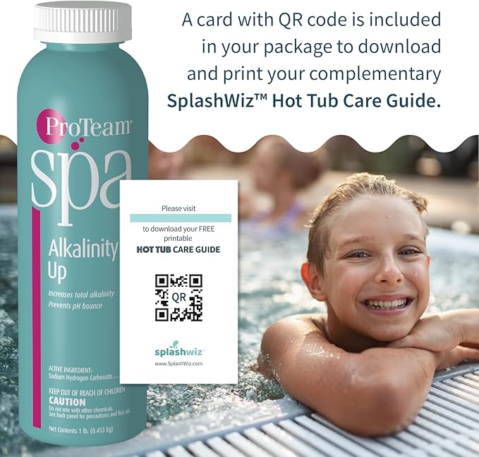 ProTeam Spa Alkalinity Increaser for Hot Tub to Keep Alkalinity Up for hot tub spa - with SplashWiz Spa & Hot Tub Chemicals Care Guide e-Book - Made in USA (1lb)