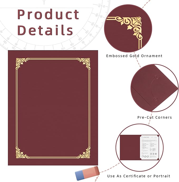 HAUTOCO 30 Packs Certificate Holders, Burgundy Diploma Holders, Document Award Covers Certificate Folders with Gold Foil Border for 8.5x11 Letter Size