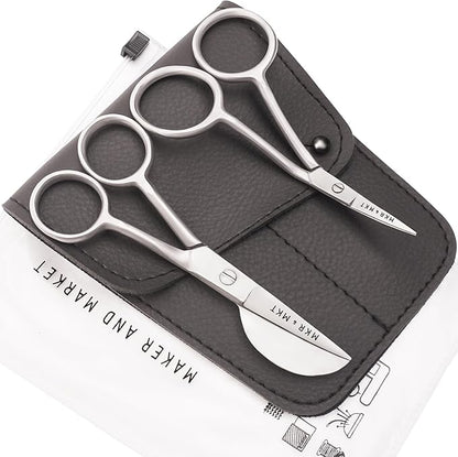 MAKER AND MARKET Small Embroidery 4.5 Inch Scissors Set of 2 Kit - Mini Double Bend Offset Duckbill and Double Bend Long Applique Needlepoint Blade with Pouch Sleeve (Satin)