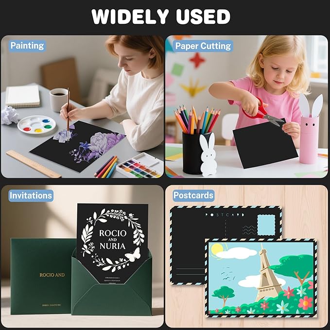 Cardstock 8.5 X 11, 80 Sheets Black Card Stock, 75lb/ 200gsm Copy Paper, Cardstock Printer Paper For Art, Drawing, Invitations, DIY Cards, Watercolor, Craft, Construction, School & Office Supplies