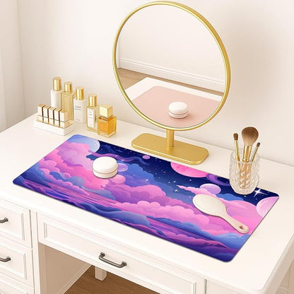 Britimes Pink Blue Planet and Clouds Desk Mat Cute Colorful Sky Deak Pad Non-Slip PU Leather Large Keyboard Mouse Pad Office Desktop Accessories for Office,Work,Home Decor(31.5"X15.7")