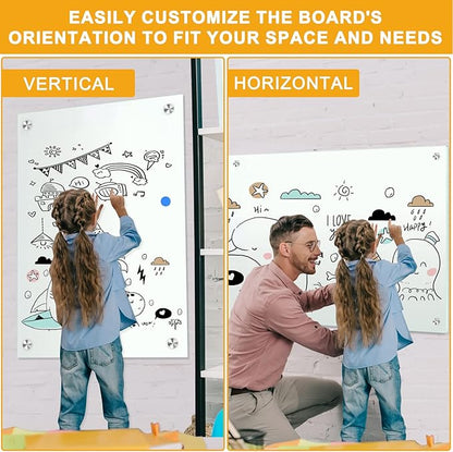 H-Qprobd Dry Erase White Board 48"x36" Glass Magnetic Whiteboard for Wall, Includes 12 Magnets, 8 Markers and 2 Erasers