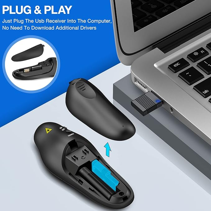 Presentation Clicker Wireless Presenter Remote USB Control Powerpoint PPT Clicker, Laser Pointer RF 2.4GHz Presenter Remote Google Slide Advancer Powerpoint Clicker for Computer/Laptop/Mac/Keynote