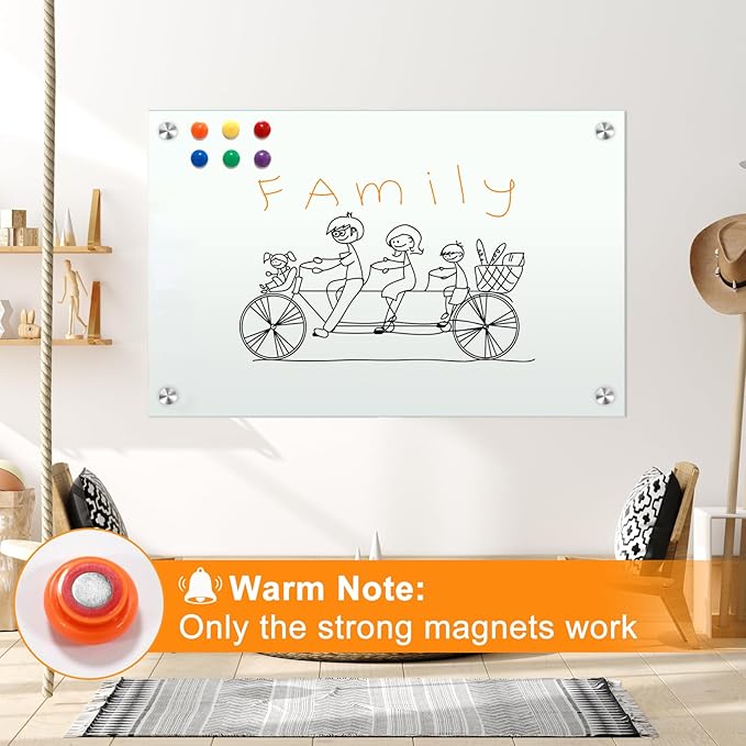 H-Qprobd Dry Erase White Board 48"x36" Glass Magnetic Whiteboard for Wall, Includes 12 Magnets, 8 Markers and 2 Erasers