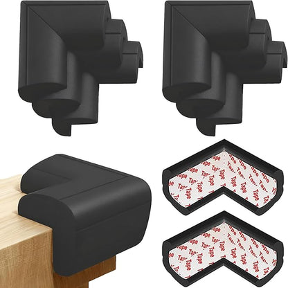 8 Pack Large Table Corner Protector for Kids, Baby Proofing Soft Rubber Foam Cushion Corner Covers, Heavy-Duty Corner Bumper Guards for Furniture Stair Cabinet Fireplace - Pre-Taped, Black