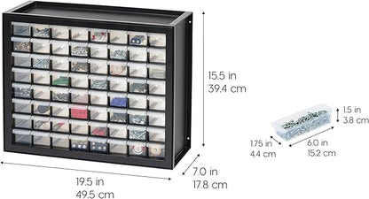 IRIS USA Bead Organizer Drawers, 64-Drawer, Screw Tool Electronics Hardware Nuts and Bolts Plastic Garage Storage Cabinet Bin, Stackable Craft Supply Building Bricks Sorter Teacher Tool Box, Black