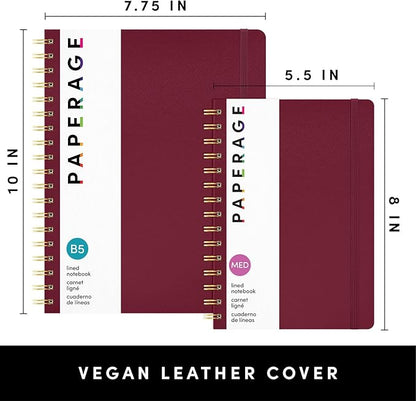 PAPERAGE Lined Spiral Journal Notebook, (Burgundy), 160 Pages, Large B5 Hardcover Journal for Women & Men, 10 in x 8.15 in - 100 GSM, Thick Paper, Spiral Notebook for Work, School & Journaling