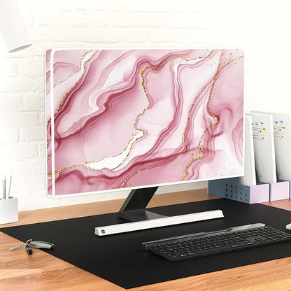 Baocicco Gold Pink Marble Waterproof Computer Monitor Dust Cover 26, 27, 28 Inch Monitor Accessories Laptop TV LCD Screen Decoration for Tablet Anti-Static Dustproof Protective for Home Office