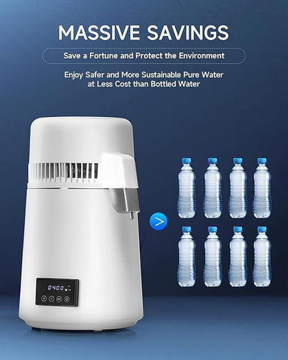 CO-Z 1.1 Gallon Water Distiller, 4L Distilled Water Machine with Timer & Reservation, 750W Distilled Water Maker for Drinking Water Purification, Countertop Water Distiller for Home Office Travel More