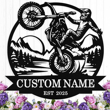 Custom Motorcycle Metal Signs Personalized Dirt Biker Name Sign Custom Garage Decor Motorbikes Wall Art Decor Motorcycle Sign Men Room Decorate Gifts for Men Husband Rider