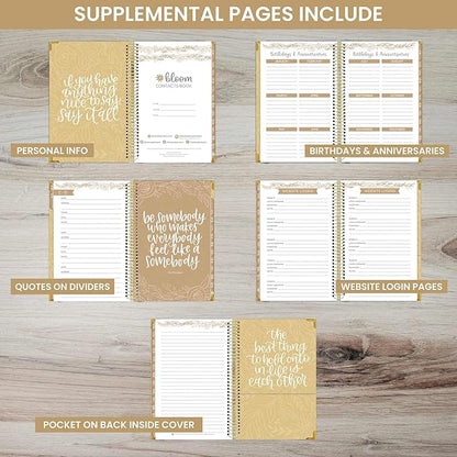 bloom daily planners New Address Book with Alphabetical Tabs - Hardcover Contact Book & Password Book Organizer for Addresses, Phone Numbers & More (6” x 8.25”) - Black & Gold Embroidery