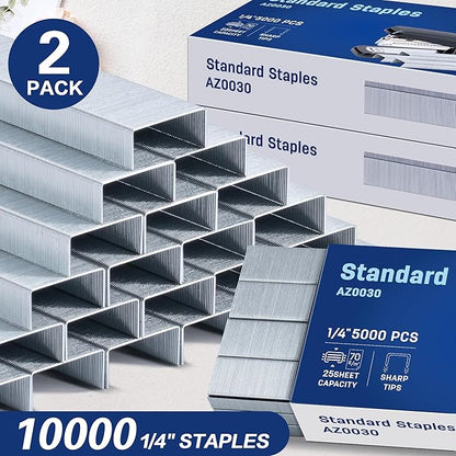 Deli Staples, 10000 Staples, Standard Staple for Desktop Staplers, 1/4'' Length, 210/Strip, 2 Boxes of 5000 Each