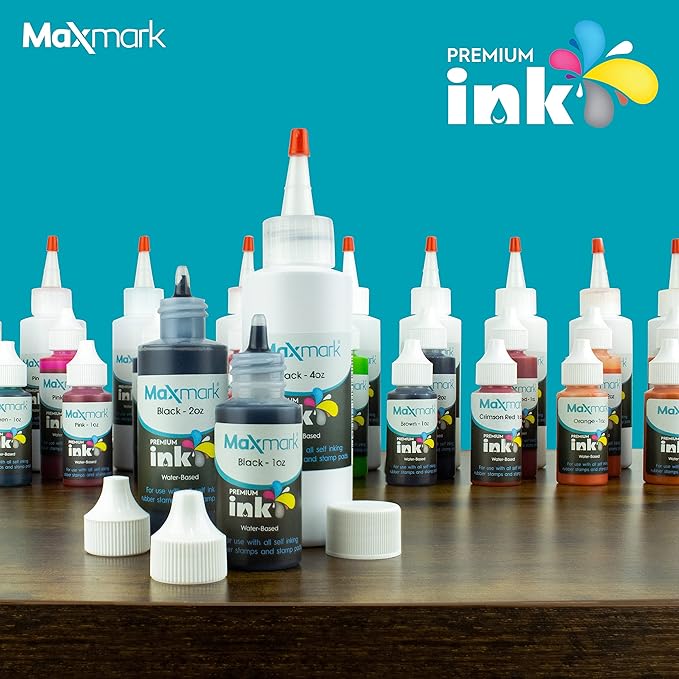 MaxMark Premium Refill Ink with Control Tip Bottle for Self-Inking Stamps, Green Color - 2 oz.
