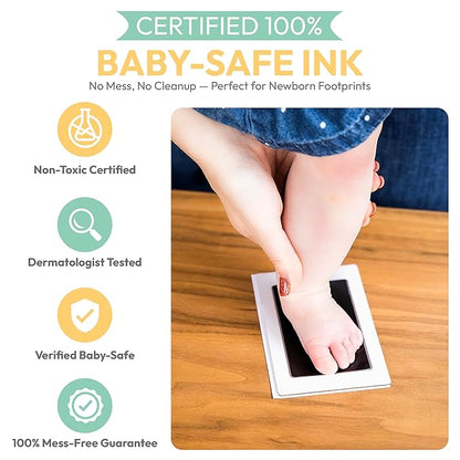 Large Clean Touch Ink Pad for Baby Handprints and Footprints – Inkless Infant Hand & Foot Stamp – Safe for Babies, Doesn’t Touch Skin – Perfect Family Memory or Gift, Black Print Kit by Tiny Gifts